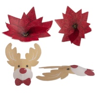 Obleas de reno y flor de Navidad de 5 a 6 cm - Dekora - 27 unidades