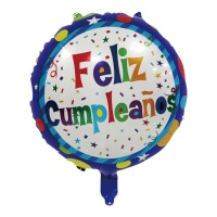 Globo de Feliz Cumpleaños con estrellas y confetti de colores de 45 cm