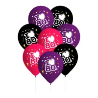 Globos de látex de Años 80 de 27 cm - 8 unidades