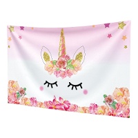 Mural decorativo de unicornio rosa de 1,20 x 0,68 m