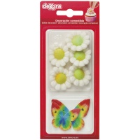 Figuras de azúcar de flores y obleas de mariposas - Dekora - 9 unidades