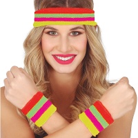 Conjunto de muñequeras y cinta multicolor