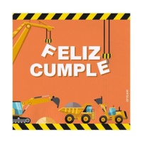 Servilletas de Construcción Feliz Cumple de 16,5 x 16,5 cm - 30 unidades