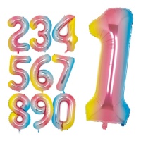 Globo de número arcoíris pastel de 1 m