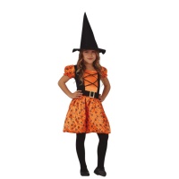 Disfraz de bruja calabaza naranja para niña