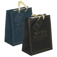 Bolsa de regalo azul o negra con mensaje de Felicidades surtida de 45 x 33 x 10 cm - 1 unidad