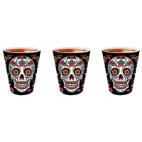 Vasos de 6 cm de PVC chupito de Día de los muertos - Guirca - 3 unidades