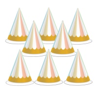 Sombreros de Pastel con cenefa dorada - 8 unidades