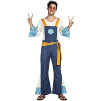 Disfraz de hippie con mono azul para hombre