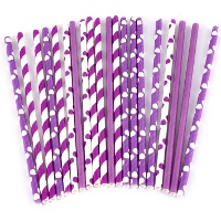 Pajitas de papel lilas con rayas y lunares - 20 unidades