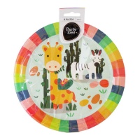 Platos de animales de la selva de colores de 23 cm - 8 unidades