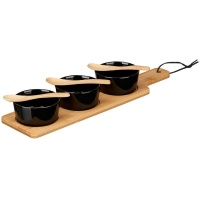 Set de bandeja de cerámica con 3 bol de cerámica negros con cuchara