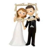 Figura para tarta de boda de novios con photocall de 21,5 cm