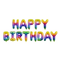 Globo letras Happy Birthday arcoiris de 35 cm - PartyDeco