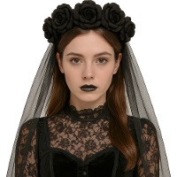 Diadema con velo negro y flores negras