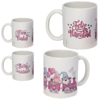 Taza de 350 ml aprox. Gnomos de Feliz Navidad rosa