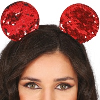 Diadema de raton con lentejuelas y plumas roja