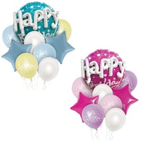 Bouquet de Happy Birthday con letras en relieve - 9 unidades