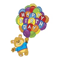 Globo de oso peluche Happy Birthday de 107 cm - Grabo