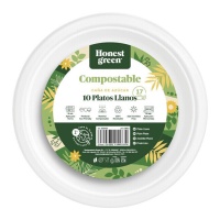 Platos de 17 cm redondos de cartón compostable blanco - 10 unidades