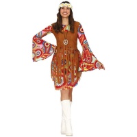 Disfraz de hippie multicolor con flecos para mujer