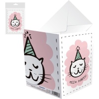 Tarjeta de cumpleaños gato con gorro