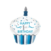 Globo silueta tarta 1 cumpleaños azul de 73 x 91 cm - Anagram