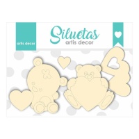 Chipboard ositos y corazones - Artis decor - 4 piezas