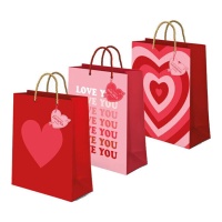 Bolsa regalo de 18 x 10 x 24 cm de Love you roja y rosa - 1 unidad