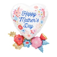 Globo corazón con flores de Happy Mother's Day de 58 x 76 cm - Anagram