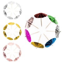 Picks de colores metálicos con forma de sombrilla de 10 cm - 10 unidades