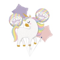 Set de globos de unicornio de Happy Birthday de 84 cm - Grabo - 5 unidades