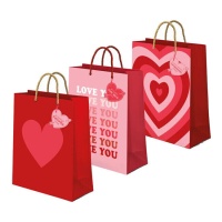 Bolsa regalo de 26 x 10 x 32 cm de Love you roja y rosa - 1 unidad