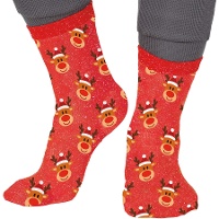 Calcetines de reno con glitter infantiles - 1 par