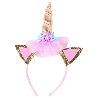 Diadema de unicornio dorada con flores