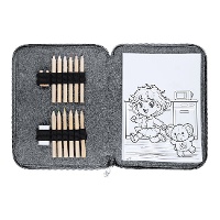 Set para colorear con hojas, lápices de colores borrador y sacapuntas en estuche de fieltro