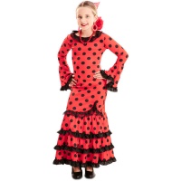 Disfraz de sevillana rojo con lunares negros para niña