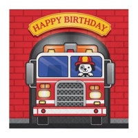 Servilletas de Bomberos Happy Birthday de 16,5 x 16,5 cm - 16 unidades