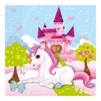 Servilletas de unicornio y castillo de 16,5 x 16,5 cm - 20 unidades