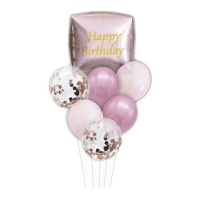 Bouquet rosa de Happy Birthday de cubo - 7 unidades
