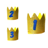 Corona de goma eva dorada con purpurina con número infantil