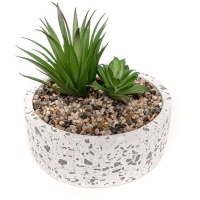 Planta artificial con macetero ancho estilo granito de 20 x 7 cm
