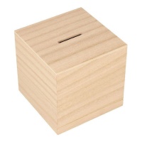 Hucha de madera con forma cuadrada de 8,7 x 8,7 cm