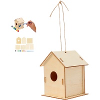 Caseta de madera de pájaros con pinturas