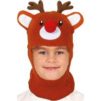 Gorro de reno efecto lana con nariz y cuernos