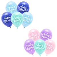 Globos de látex Happy Birthday stars de 26 cm - 5 unidades