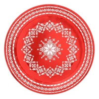 Platos de Navidad bordado rojo de 23 cm - 6 unidades