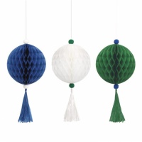 Colgante nido de bola azul, blanco y verde de 40,6 cm - 3 unidades