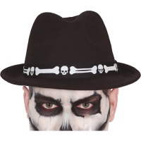Sombrero trilby negro con huesos