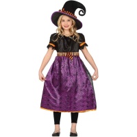 Disfraz de bruja lila con telarañas para niña